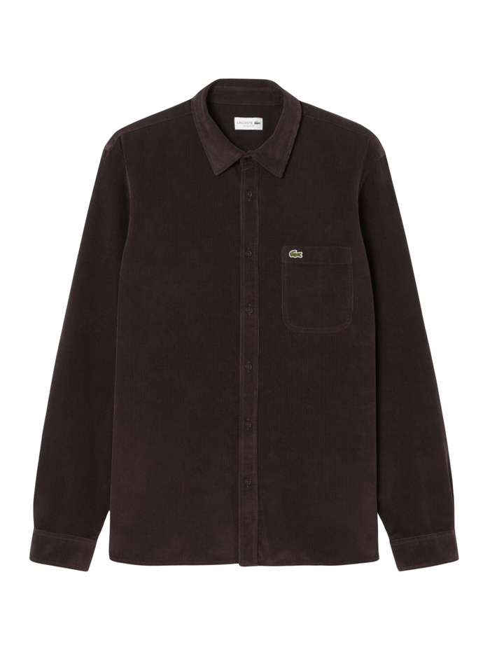LACOSTE Regular Fit Velour Shirt Brown - MAISONDEFASHION.COM