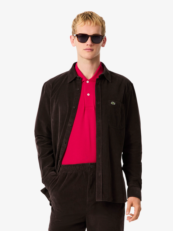 LACOSTE Regular Fit Velour Shirt Brown - MAISONDEFASHION.COM