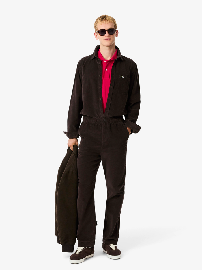LACOSTE Regular Fit Velour Shirt Brown - MAISONDEFASHION.COM