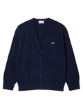 LACOSTE Relaxed Fit Carded Wool Cardigan Midnight Blue - MAISONDEFASHION.COM