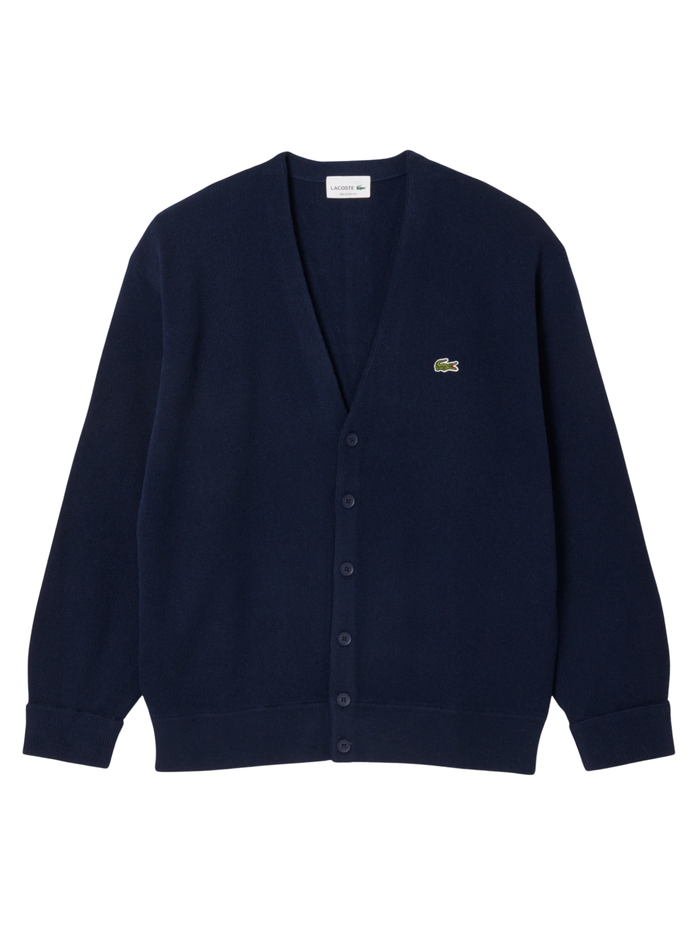 LACOSTE Relaxed Fit Carded Wool Cardigan Midnight Blue - MAISONDEFASHION.COM