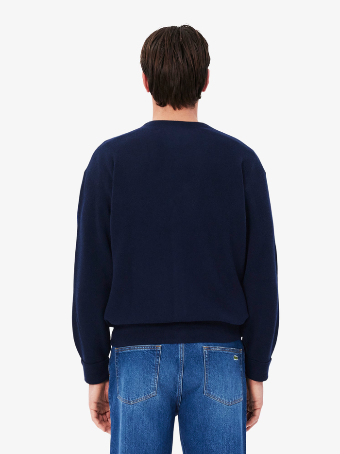 LACOSTE Relaxed Fit Carded Wool Cardigan Midnight Blue - MAISONDEFASHION.COM