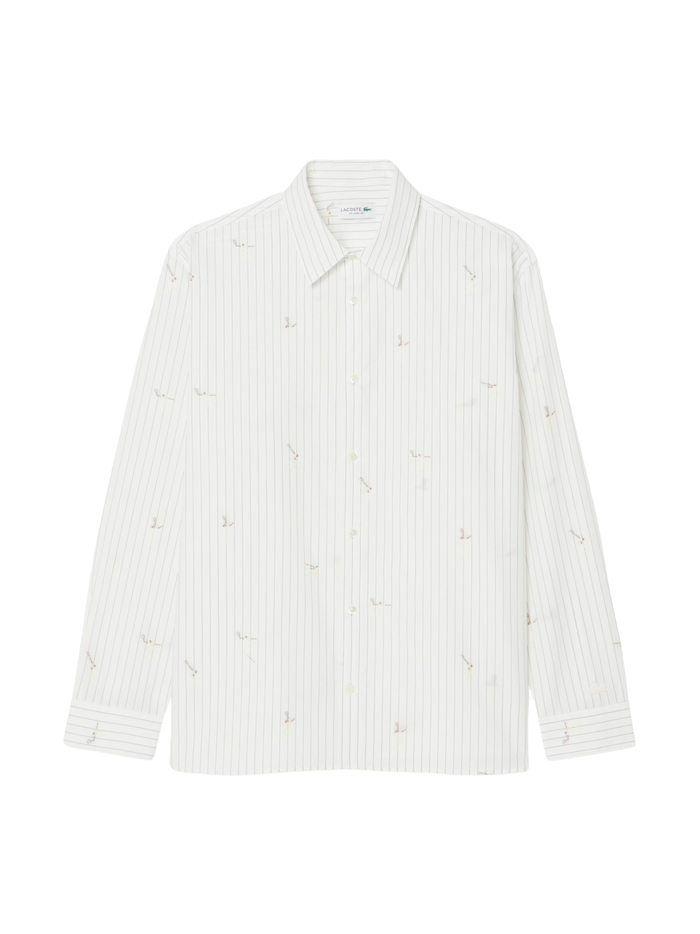 LACOSTE Relaxed Fit Embroidered Cotton Shirt White - MAISONDEFASHION.COM