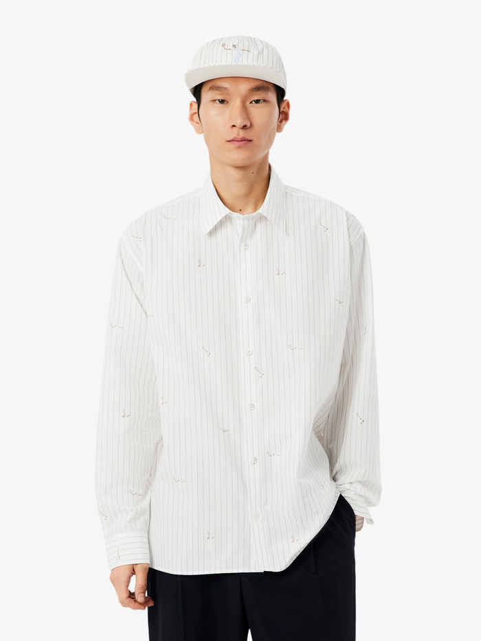 LACOSTE Relaxed Fit Embroidered Cotton Shirt White - MAISONDEFASHION.COM