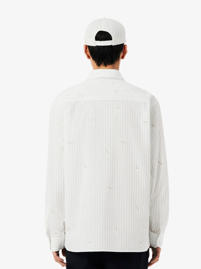 LACOSTE Relaxed Fit Embroidered Cotton Shirt White - MAISONDEFASHION.COM