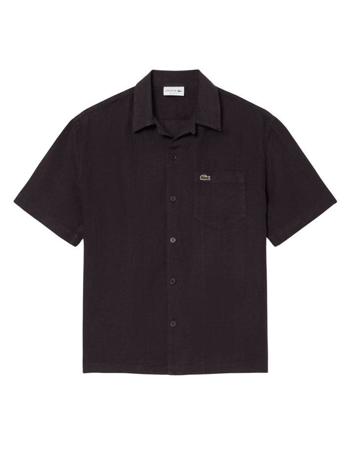 LACOSTE Relaxed Fit Linen Shirt Brown - MAISONDEFASHION.COM