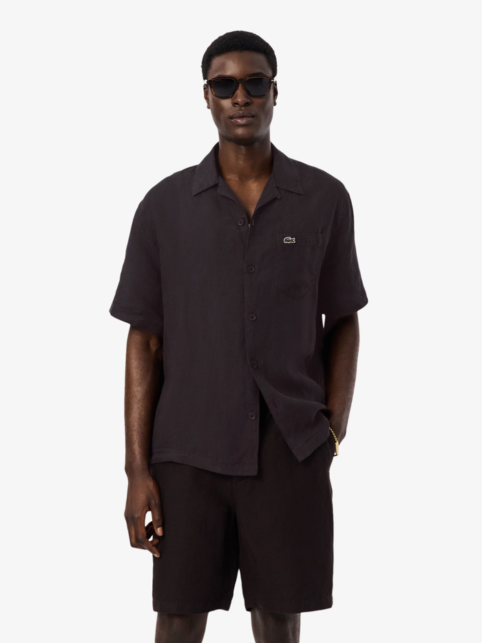 LACOSTE Relaxed Fit Linen Shirt Brown - MAISONDEFASHION.COM