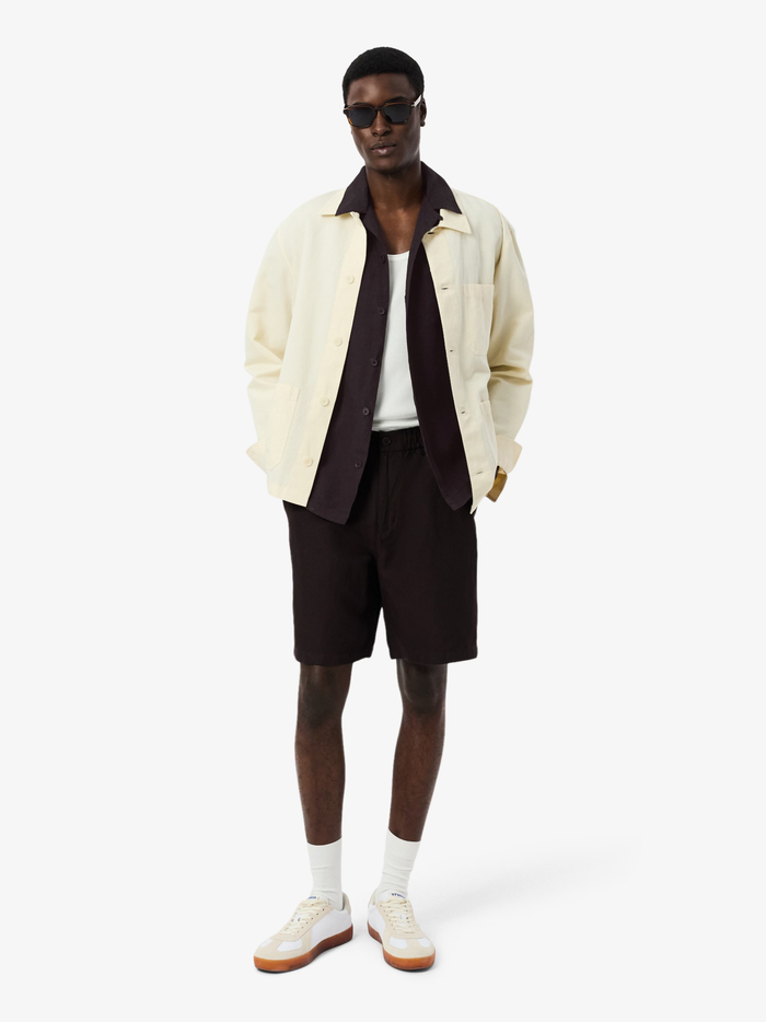 LACOSTE Relaxed Fit Linen Shirt Brown - MAISONDEFASHION.COM