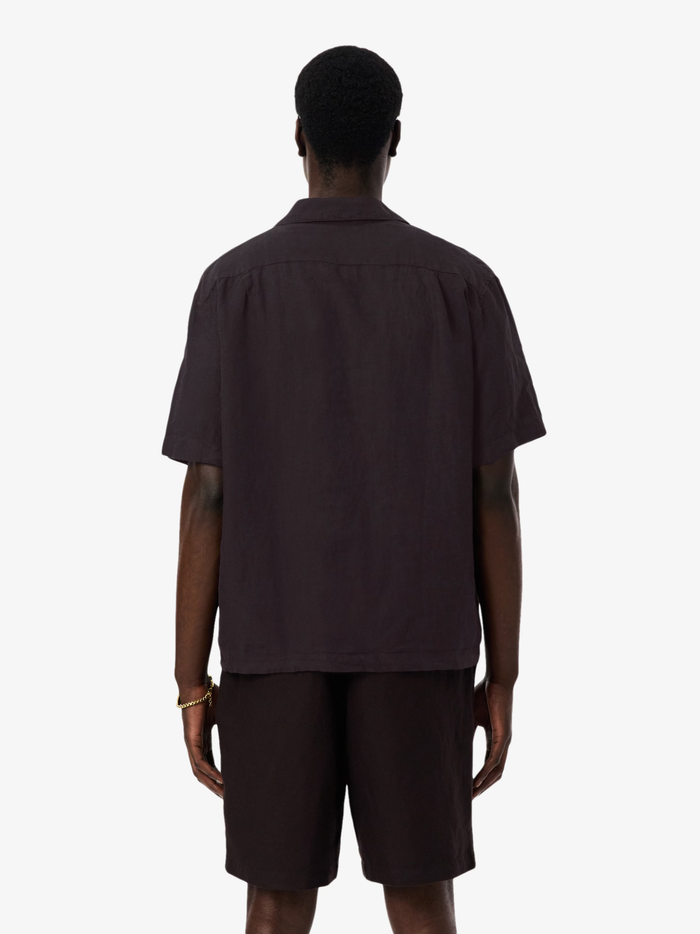 LACOSTE Relaxed Fit Linen Shirt Brown - MAISONDEFASHION.COM