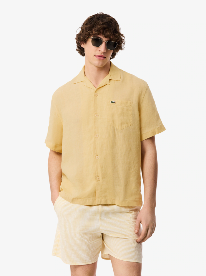LACOSTE Relaxed Fit Linen Shirt Jaune - MAISONDEFASHION.COM