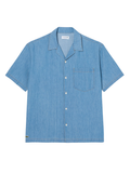 LACOSTE Relaxed Fit Open Neck Denim Shirt Blue - MAISONDEFASHION.COM