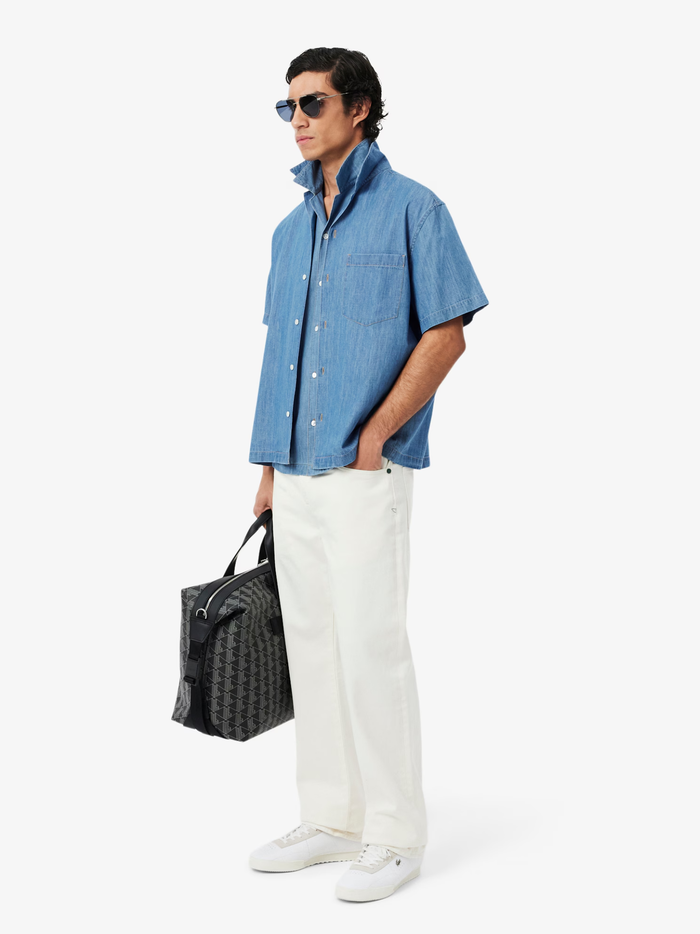 LACOSTE Relaxed Fit Open Neck Denim Shirt Blue - MAISONDEFASHION.COM