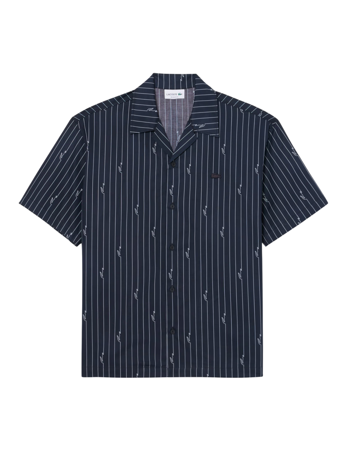 LACOSTE Relaxed Fit Print Twill Shirt Black - MAISONDEFASHION.COM
