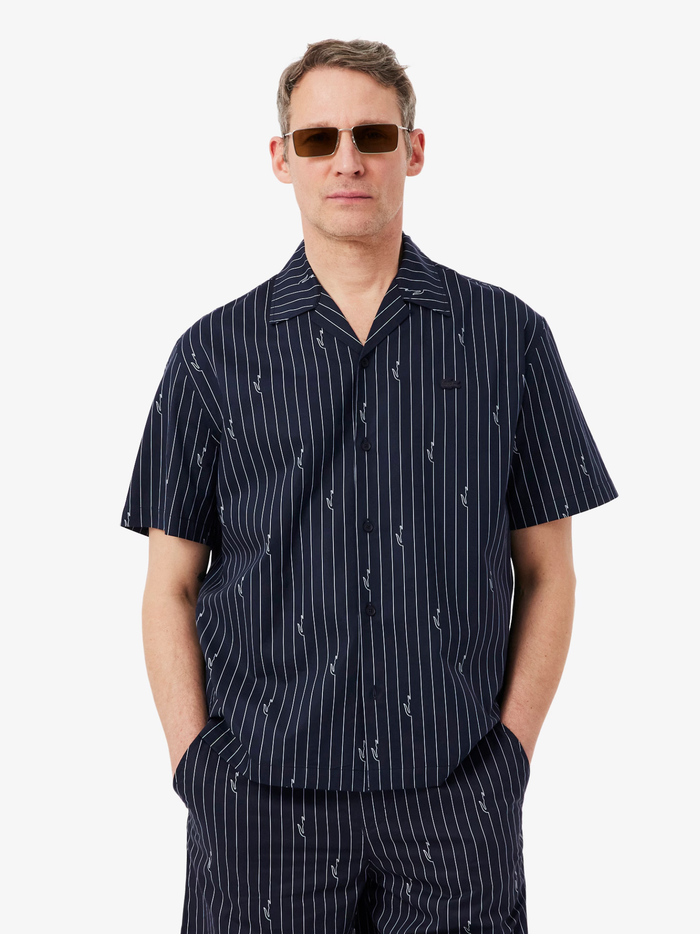 LACOSTE Relaxed Fit Print Twill Shirt Black - MAISONDEFASHION.COM