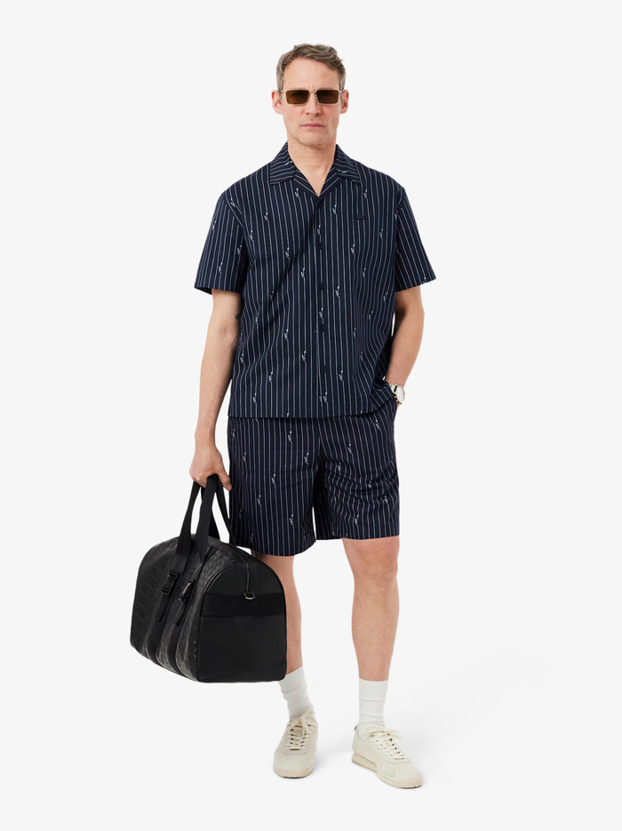 LACOSTE Relaxed Fit Print Twill Shirt Black - MAISONDEFASHION.COM