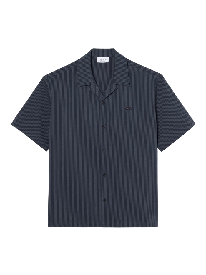 LACOSTE Relaxed Fit Seersucker Shirt Black - MAISONDEFASHION.COM