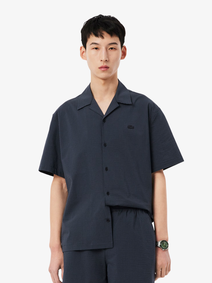 LACOSTE Relaxed Fit Seersucker Shirt Black - MAISONDEFASHION.COM