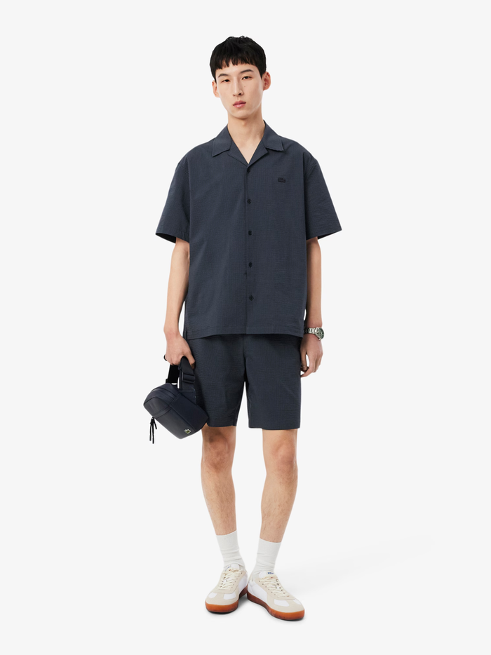 LACOSTE Relaxed Fit Seersucker Shirt Black - MAISONDEFASHION.COM