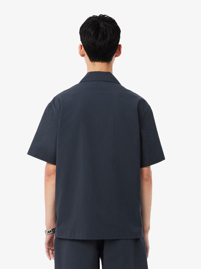 LACOSTE Relaxed Fit Seersucker Shirt Black - MAISONDEFASHION.COM
