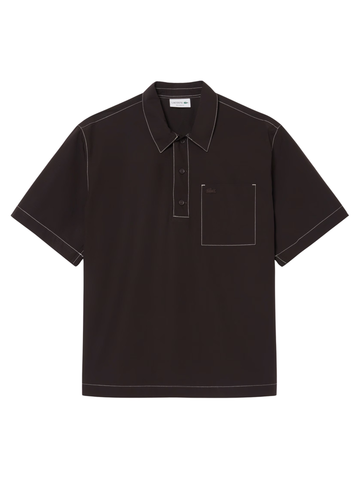 LACOSTE Relaxed Fit Short Sleeved Poplin Shirt Brown - MAISONDEFASHION.COM