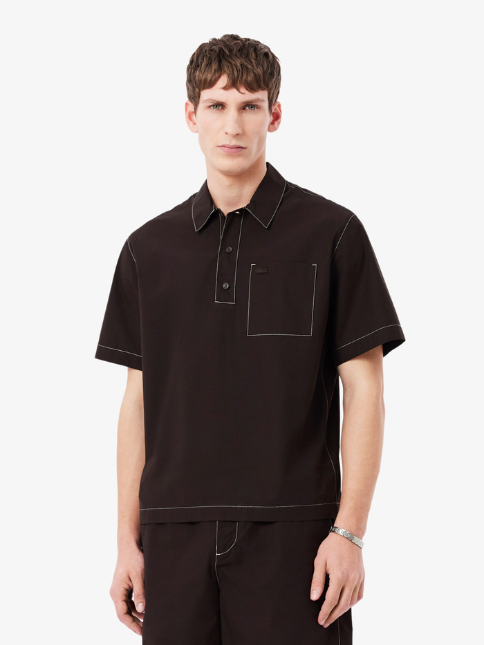 LACOSTE Relaxed Fit Short Sleeved Poplin Shirt Brown - MAISONDEFASHION.COM