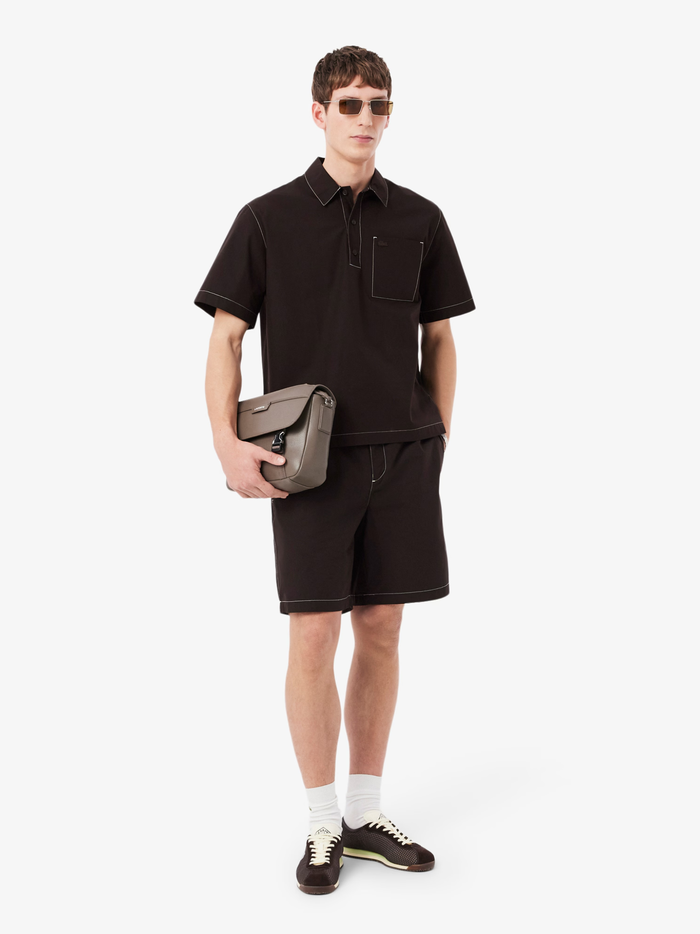 LACOSTE Relaxed Fit Short Sleeved Poplin Shirt Brown - MAISONDEFASHION.COM