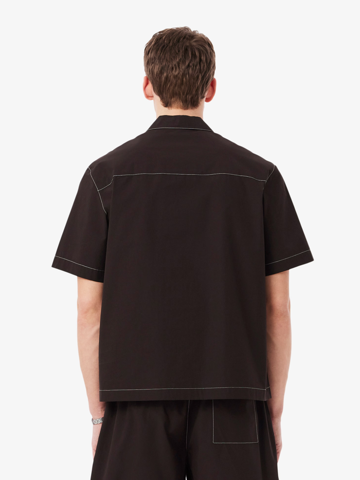 LACOSTE Relaxed Fit Short Sleeved Poplin Shirt Brown - MAISONDEFASHION.COM