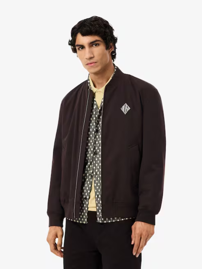 LACOSTE Retro Badge Water-Repellent Bomber Jacket Brown - MAISONDEFASHION.COM