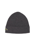 LACOSTE Rib Knit Brushed Wool Beanie Heathered Grey - MAISONDEFASHION.COM