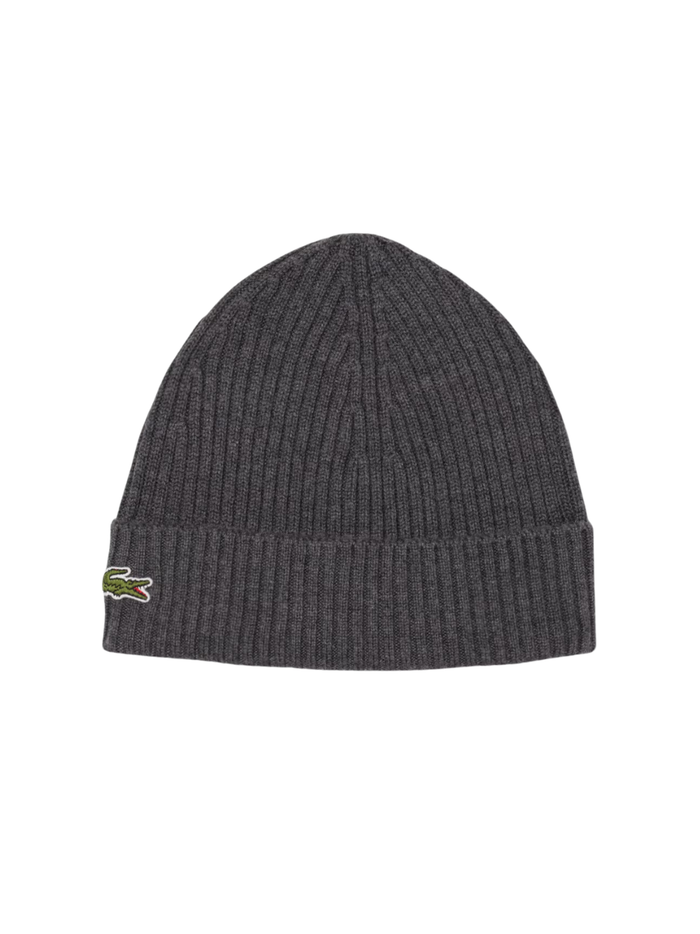 LACOSTE Rib Knit Brushed Wool Beanie Heathered Grey - MAISONDEFASHION.COM
