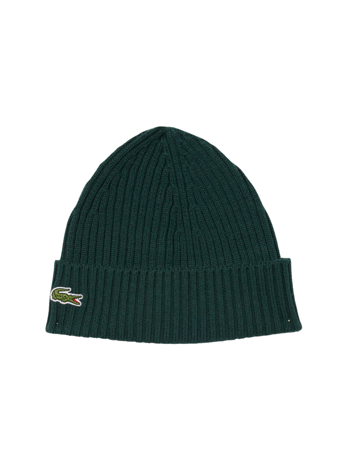 LACOSTE Rib Knit Brushed Wool Beanie Sinople Green - MAISONDEFASHION.COM
