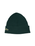 LACOSTE Rib Knit Brushed Wool Beanie Sinople Green - MAISONDEFASHION.COM