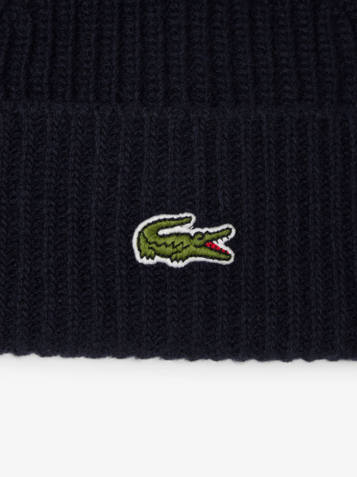 LACOSTE Rib Knit Carded Wool Beanie Midnight Blue - MAISONDEFASHION.COM