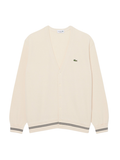 LACOSTE Rib-knit Stitch Cotton Knit Cardigan Beige - MAISONDEFASHION.COM