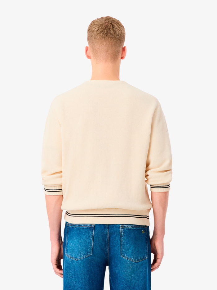 LACOSTE Rib-knit Stitch Cotton Knit Cardigan Beige - MAISONDEFASHION.COM
