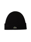 LACOSTE Rib Knit Wool Beanie Black - MAISONDEFASHION.COM