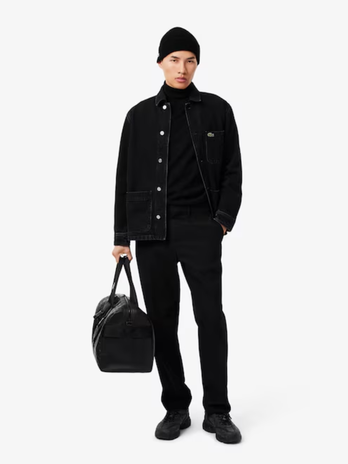 LACOSTE Rib Knit Wool Beanie Black - MAISONDEFASHION.COM