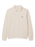 LACOSTE Ribbed Cotton Polo Collar Sweatshirt Ecru White - MAISONDEFASHION.COM