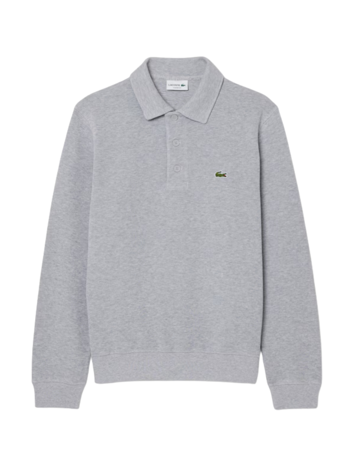 LACOSTE Ribbed Cotton Polo Collar Sweatshirt Light Heathered Grey - MAISONDEFASHION.COM