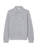 LACOSTE Ribbed Cotton Polo Collar Sweatshirt Light Heathered Grey - MAISONDEFASHION.COM