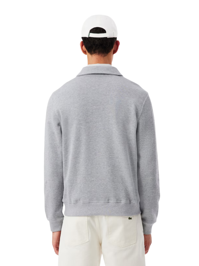 LACOSTE Ribbed Cotton Polo Collar Sweatshirt Light Heathered Grey - MAISONDEFASHION.COM