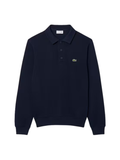 LACOSTE Ribbed Cotton Polo Collar Sweatshirt Midnight Blue - MAISONDEFASHION.COM