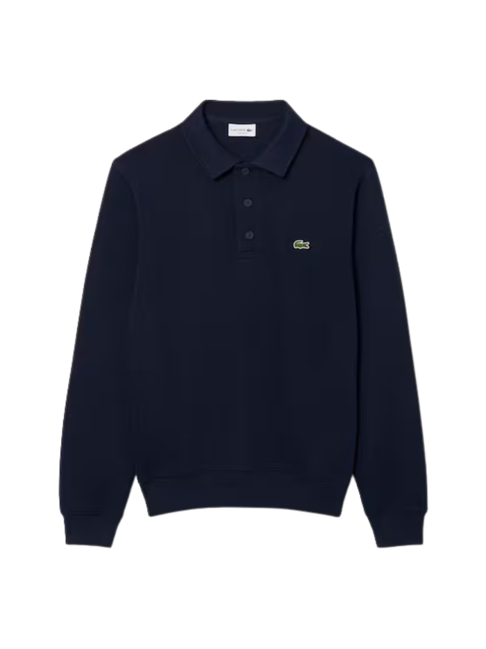 LACOSTE Ribbed Cotton Polo Collar Sweatshirt Midnight Blue - MAISONDEFASHION.COM