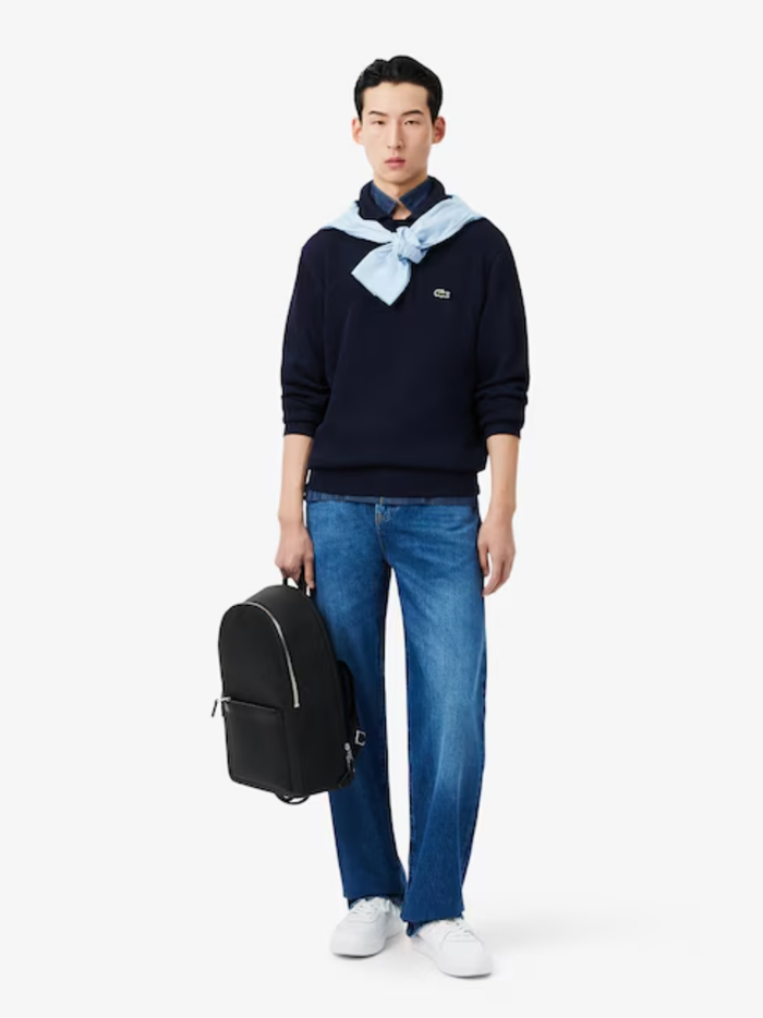 LACOSTE Ribbed Cotton Polo Collar Sweatshirt Midnight Blue - MAISONDEFASHION.COM