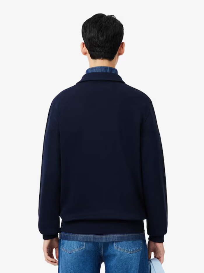LACOSTE Ribbed Cotton Polo Collar Sweatshirt Midnight Blue - MAISONDEFASHION.COM