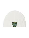 LACOSTE Ribbed Wool Badge Beanie White - MAISONDEFASHION.COM