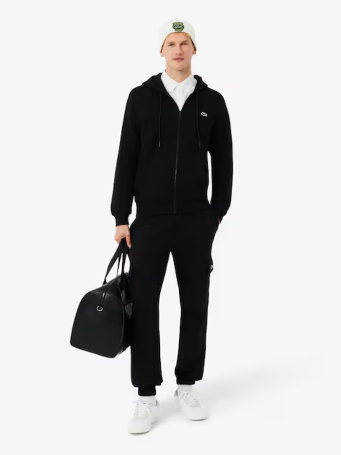 LACOSTE Ribbed Wool Badge Beanie White - MAISONDEFASHION.COM