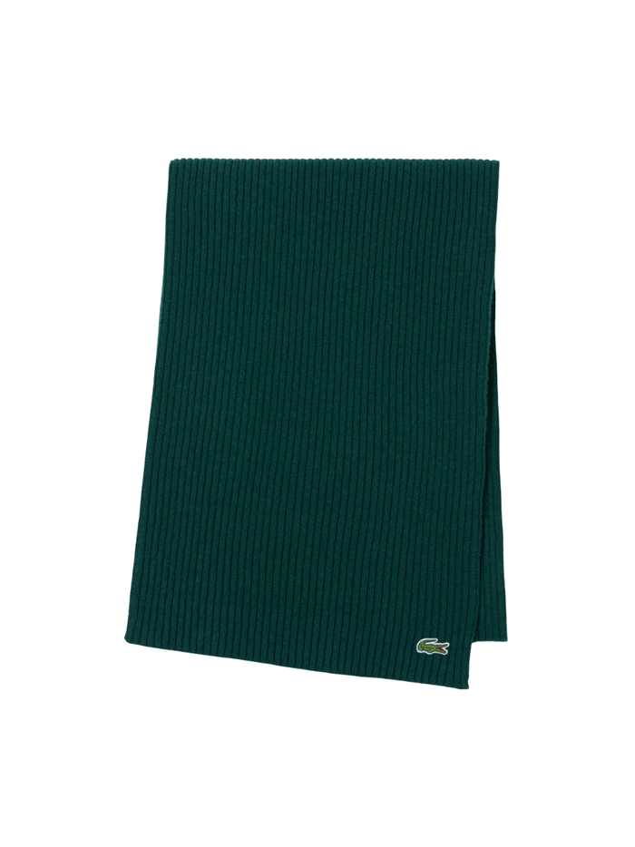 LACOSTE Ribbed Wool Scarf Green - MAISONDEFASHION.COM