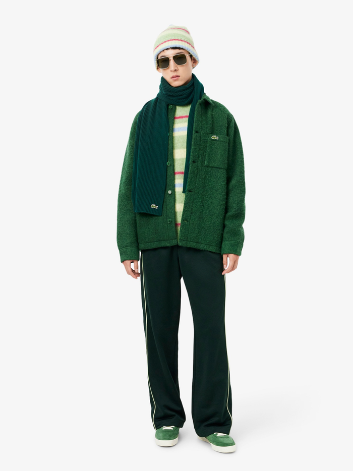 LACOSTE Ribbed Wool Scarf Green - MAISONDEFASHION.COM