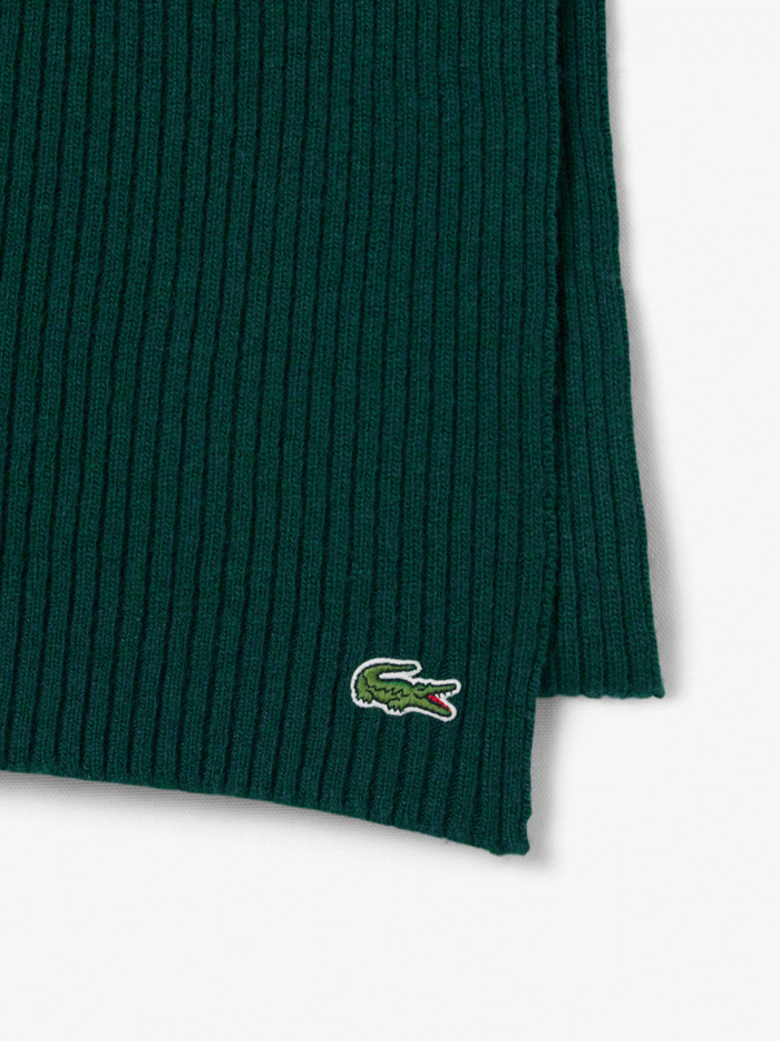 LACOSTE Ribbed Wool Scarf Green - MAISONDEFASHION.COM